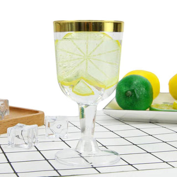 12 Pack Clear / Gold Rim Short Stem Plastic Wine Glasses Disposable Cups 6oz