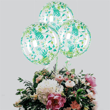 2 Pack Clear/Green Leaf Print Bobo Bubble Balloons, Transparent PVC Balloons 20"