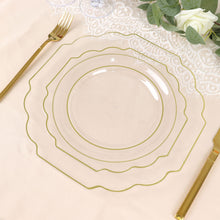 10 Pack Clear 8 Inch Hard Plastic Dessert Plates with Gold Rim Baroque Style