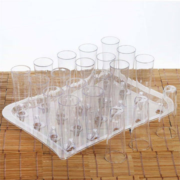 20 Pack | 4oz Clear Hard Plastic Fluted Cocktail Glasses With Tray, Disposable Dessert Cups