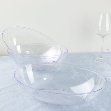 4 Pack | 64oz Clear Large Oval Plastic Salad Bowls, Disposable Serving Dishes
