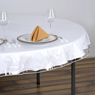Clear Eco-friendly Vinyl Waterproof Tablecloth PVC Round Disposable Tablecloth 10 Mil Thick 70"