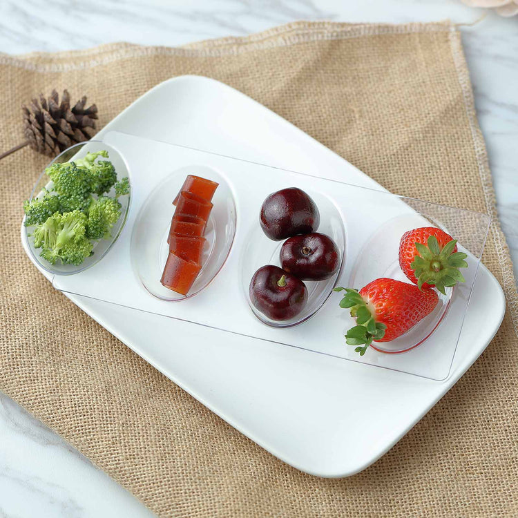 12 Pack | 10inch Clear Plastic Oval 4-Section Appetizer Trays, Disposable Rectangular Snack Plates