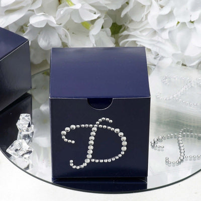 Navy blue gift box with rhinestone letter D design