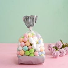 100 Pieces 4 Inch x 9 Inch Clear & Silver Gift Goodie Candy Treat Bags with Twist Ties#whtbkgd