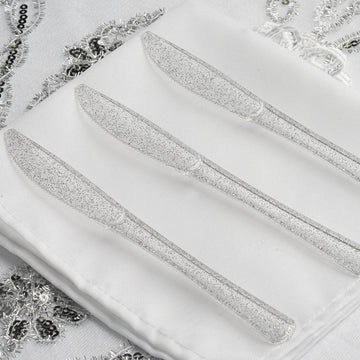 Clear Silver Glitter Classic Heavy Duty Plastic Knives - Add Sparkle to Your Table