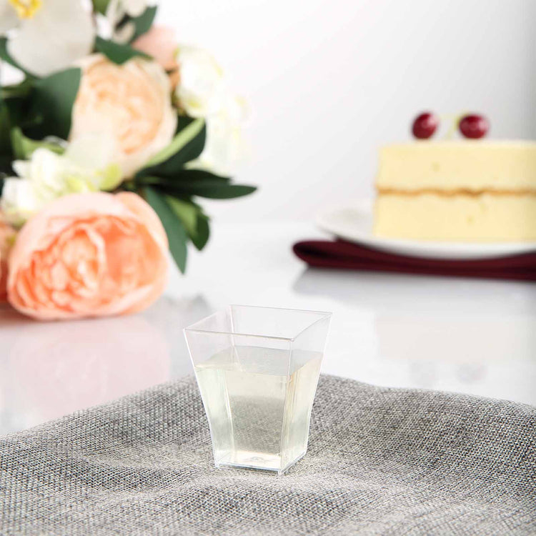 Pack Of 24 Clear Square Plastic Shot Glasses 2 oz Disposable 