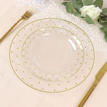 7.5 Inch Clear Round Plastic Plates with Gold Dot Rim Design 10 Pack 
