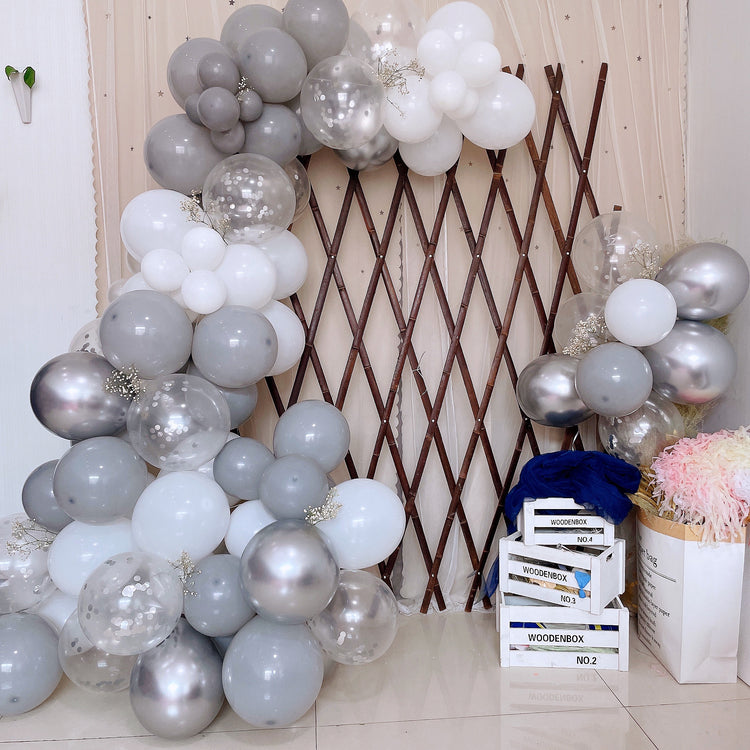108 Pack Clear Gray & White DIY Balloon Garland Arch Party Kit