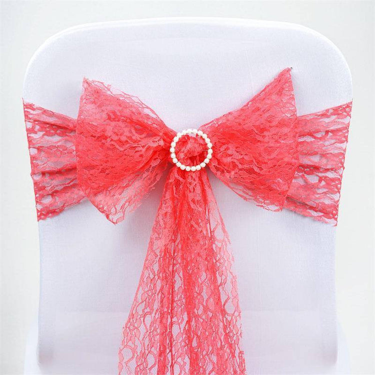 5 Pcs | 6 inch x108 inch Coral Lace Chair Sashes#whtbkgd