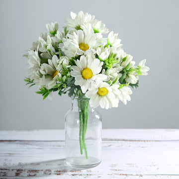 4 Bushes | 11" Cream Artificial Silk Daisy Flower Bouquet Branches