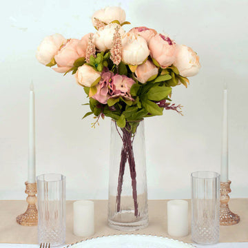 2 Pack Cream Blush Artificial Peony Flower Wedding Bouquets, Faux Silk Flower Arrangements 19"