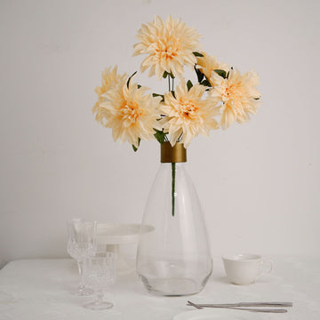 2 Bushes Cream Large Head Artificial Dahlia Bouquet, Silk Bridal Flower Decorations 20"