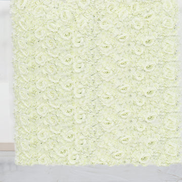 Cream 3D Silk Rose and Hydrangea Flower Wall Mat Backdrop - 4 Artificial Panels 11 Sq ft.