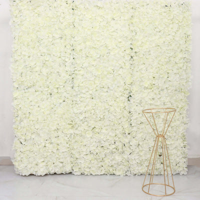 White floral backdrop with gold geometric stand