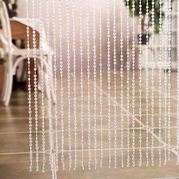 8ft Crystal Diamond Beaded Curtain with Bendable Plastic Hanging Rod