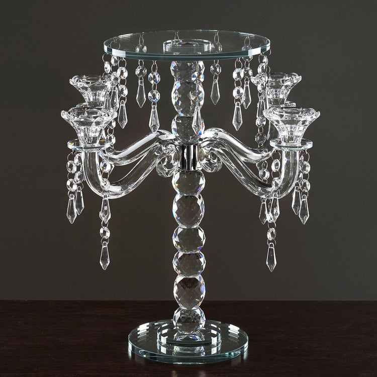 Gemcut Chandelier Pedestal Centerpiece 15 Inch Crystal Glass 4 Arm Candelabra Taper Candle Holders