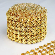 4 Inch x 10 Yard Roll Of Gold Fleur Diamond Rhinestone Ribbon Wrap