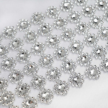 Silver Fleur Diamond Rhinestone Ribbon Wrap Roll - Add Sparkle and Elegance to Your Event Decor