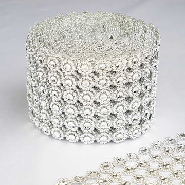 Add a Touch of Glamour with the Silver Fleur Diamond Rhinestone Ribbon Wrap Roll