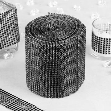 Create Unforgettable Wedding Decor with the Shiny Black Diamond Rhinestone Ribbon Wrap Roll
