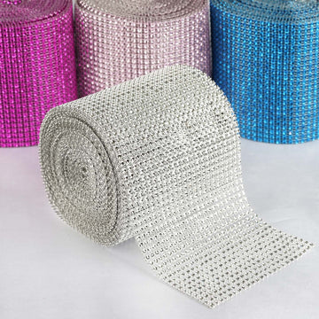 Shiny Silver Diamond Rhinestone Ribbon Wrap Roll - Add Sparkle to Your DIY Crafts and Decor
