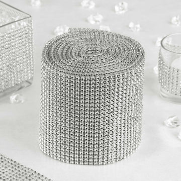 Make a Statement with Shiny Silver Diamond Rhinestone Ribbon Wrap Roll