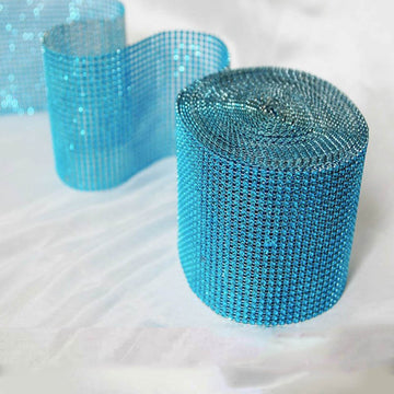 Add a Touch of Glamour to Your Wedding Decor with the Shiny Turquoise Diamond Rhinestone Ribbon Wrap Roll
