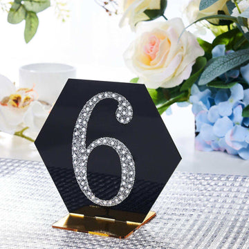 Elevate Your Party Decor with Silver Decorative Rhinestone Number 6 Stickers