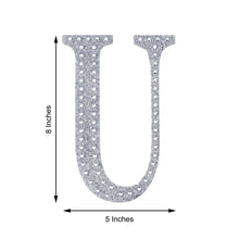 8 Inch Silver Decorative Rhinestone Alphabet Letter Stickers DIY Crafts - U