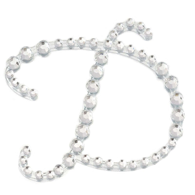 Silver rhinestone letter "D" on a white background