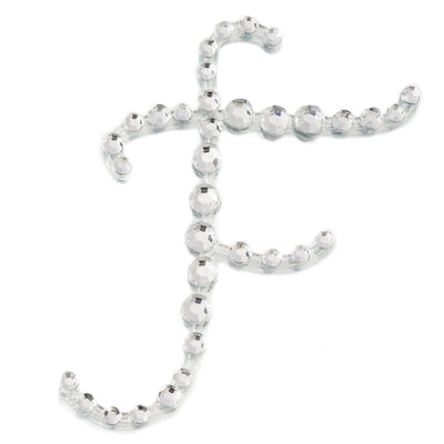 Crystal bead decorative letter "F" on a plain background.