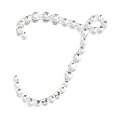 Clear rhinestone letter "J" on white background