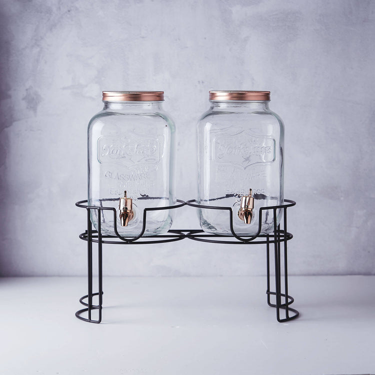 2 Pack Beverage Dispenser Stand with 2 Glass Jars and Spigot