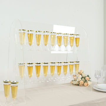 Clear Acrylic 2-Tier Wine Glass Stemware Rack, 18 Champagne Flute Holder With Stand 25