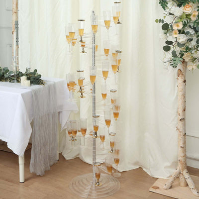 Elegant champagne tower with glasses filled with bubbly, perfect for celebrations.