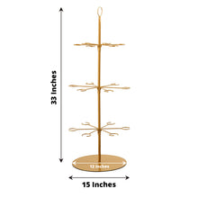 33 Inch Gold Long Stem Cocktail Cup Tree 18 Champagne Flute Holder Stand 3 Tier