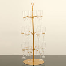 Long Stem 33 Inch 18 Champagne Flute Gold Metal Wine Glass Tree Stand 3 Tier