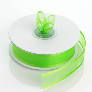 DIY Apple Green Sheer Organza Ribbon With Satin Edges 25 Yards 7/8"