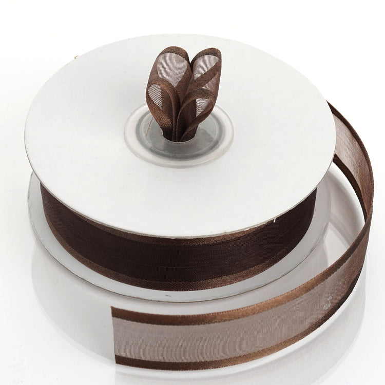 25 Yards 7/8" Chocolate Organza Ribbon with Satin Edge#whtbkgd