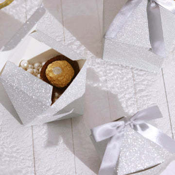 Stunning Silver Glittered Geometric Wedding Favor Gift Box