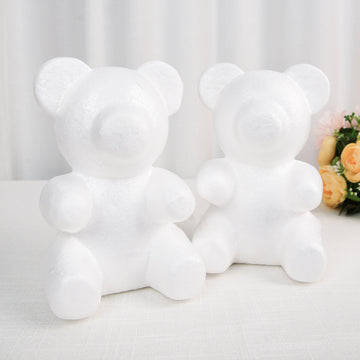 2 Pack DIY White 3D Modeling StyroFoam Bears, Polystyrene Craft Foam Animals 7"