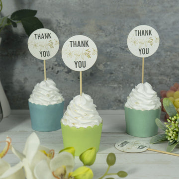 50 Pack Thank You Tag Round Cupcake Toppers - Add Charm to Your Culinary Masterpieces