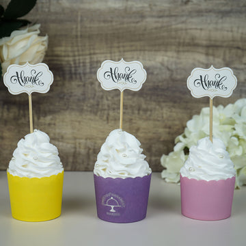 50 Pack Thank You Tag Cloud Cupcake Toppers - Add a Sweet Touch to Your Party Decor