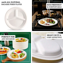 Biodegradable Dinner Plates 10 Inch 50 Pack Natural Color Bagasse Material 3 Compartment Style