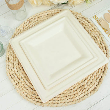 50 Pack White Biodegradable Bagasse Square Dessert Plates