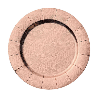 Pink leather plate with textured surface and decorative edge details