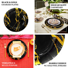 13 Inch Black And Gold Marble Charger Plates 10 Pack