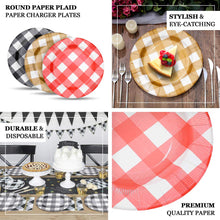 13 Inch Size Checkered Charger Plates Red & White Paper