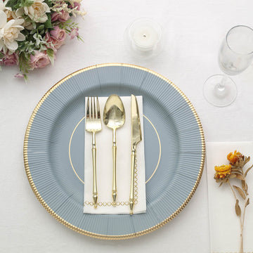 Dusty Blue Gold Rim Sunray Heavy Duty Paper Serving Plates: The Perfect Party Essential